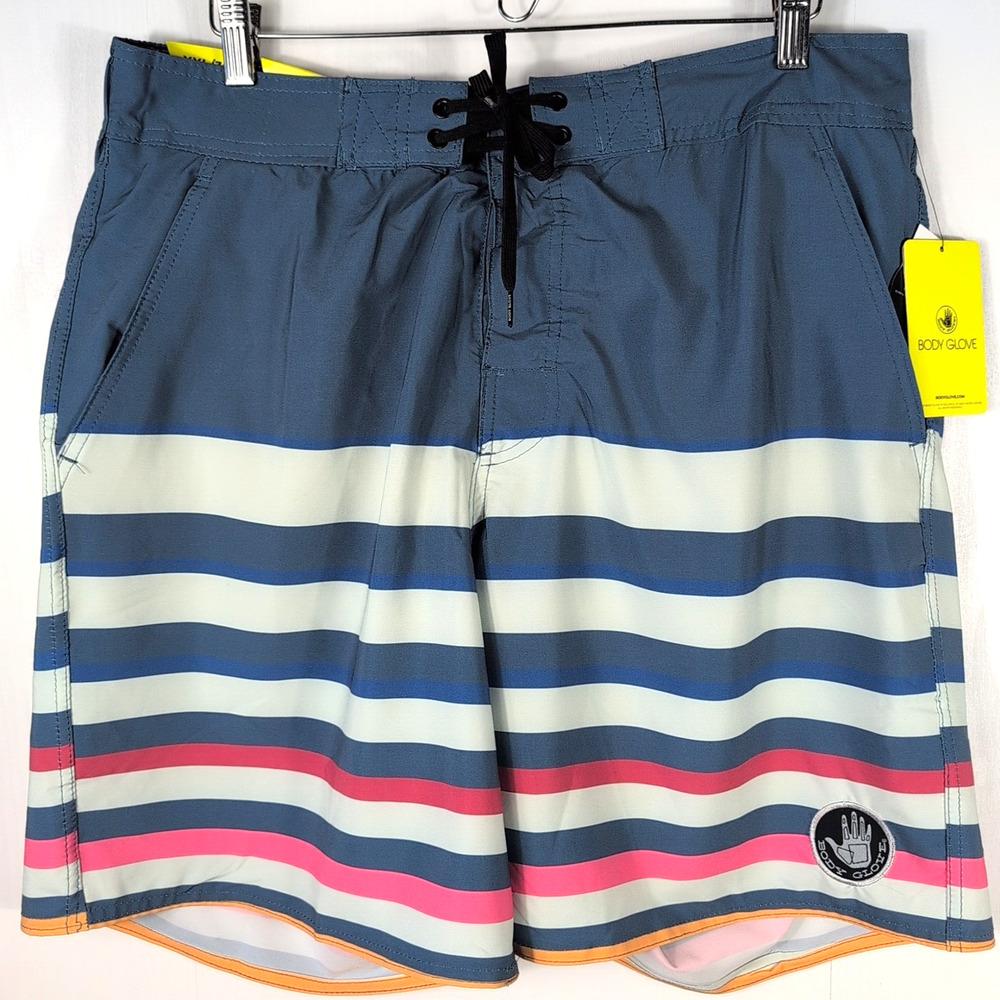 Body Glove Men’s XXL Board Shorts Swim Trunks Blue Stripe 4-Way Stretch Surf NWT